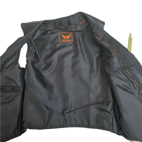 A&H Apparel black leather Moto vest size medium